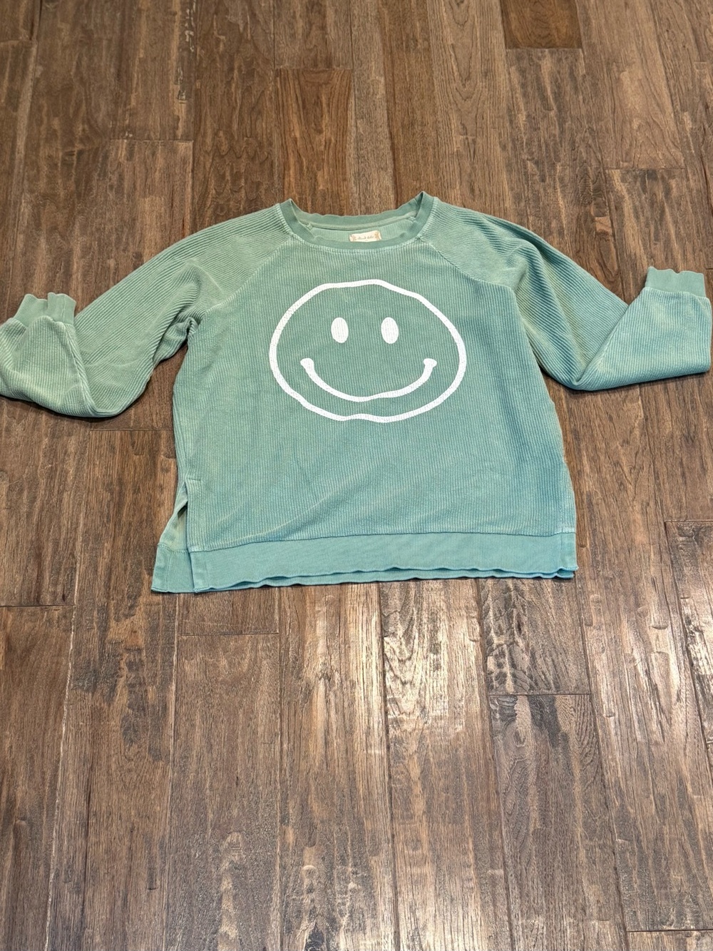 Women’s Altar’d State size XS smiley face green ribbed oversized sweatshirt